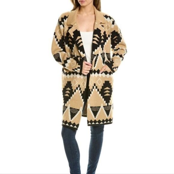 Anna Kay Aztec Open Cardigan Wool Blend Womens Coat Size Medium Made In France - Picture 1 of 16